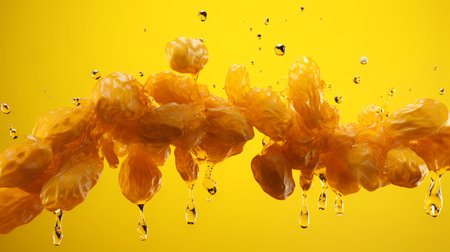 Splash of orange juice on a yellow background. 3d renderingの素材