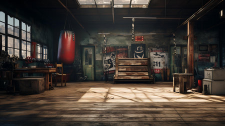 Interior of an abandoned factory. 3D rendering. Vintage style.の素材
