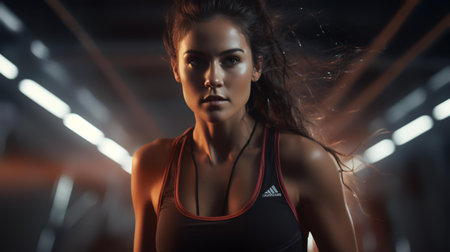 Portrait of beautiful young woman in sportswear at the gymの素材