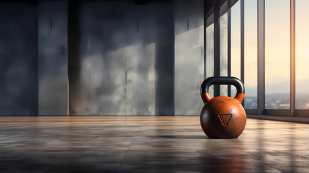 Kettlebell on the floor in the gym. 3d renderingの素材