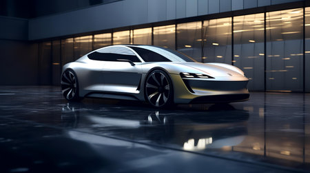 3D rendering of a brand-less generic concept car in a studio environmentの素材