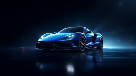 3D rendering of a brand-less generic concept car in studio environmentの素材