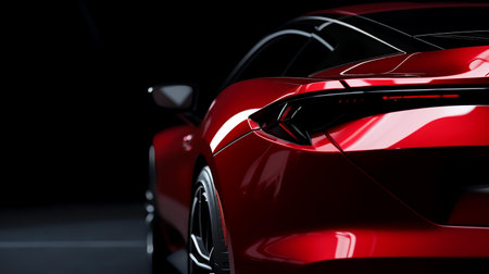 Red sport car on a black background. 3d rendering image.の素材