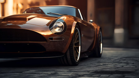Close up of a vintage sports car in the city. 3d renderingの素材