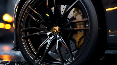Close-up of alloy wheel of a car. 3d renderingの素材