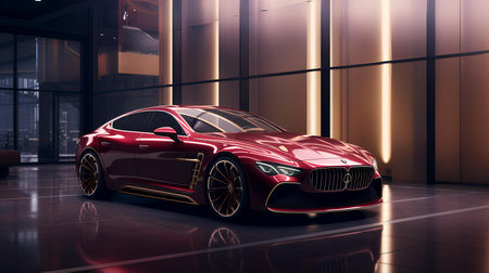 3D rendering of a brand-less generic concept car in the studioの素材