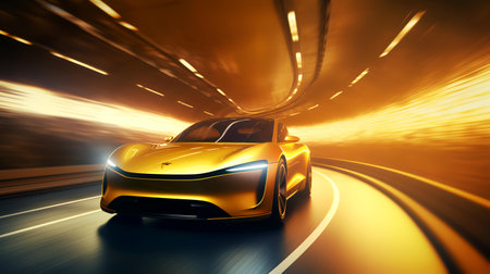 Sport car on the road with motion blur background. 3d renderingの素材