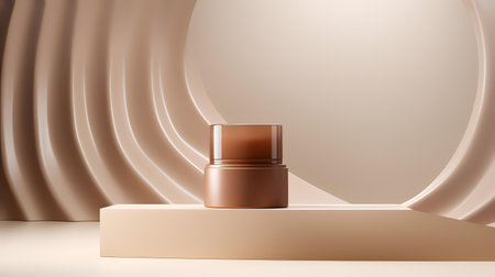 Cosmetic cream in brown bottle on podium. 3d rendering.の素材