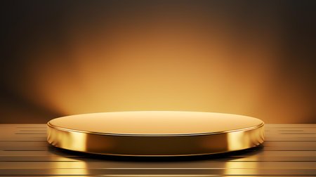 Golden podium on a gold background. 3d rendering, 3d illustration.の素材