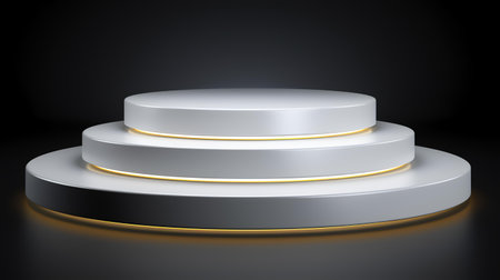 White round podium on a black background. 3d rendering, 3d illustrationの素材