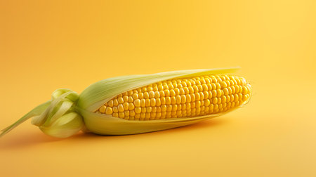 Corn on the cob on a yellow background. Close-up.の素材