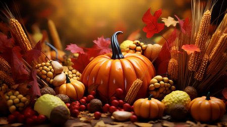 Autumn still life with pumpkins and autumn leaves on a dark backgroundの素材