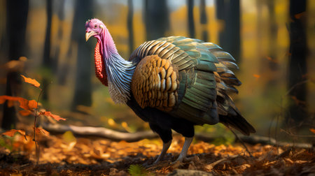 Wild turkey (Meleagris gallopavo) in the autumn forestの素材