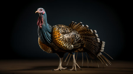 Beautiful turkey isolated on black background. 3d render illustration.の素材