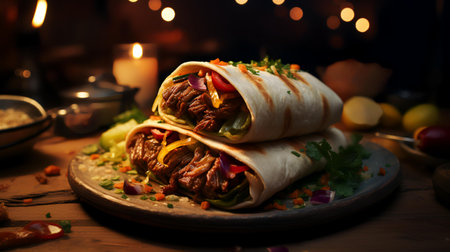 Doner kebab with meat and vegetables in pita breadの素材