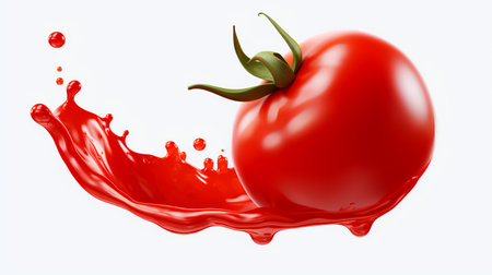 Tomato with juice splash isolated on white background. 3d illustrationの素材