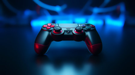 Modern video game controller on a dark background. 3D Renderingの素材