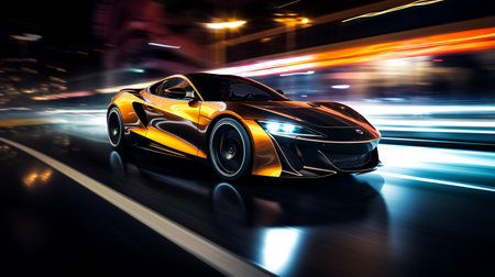 Sport car on the road with motion blur background. 3d renderingの素材