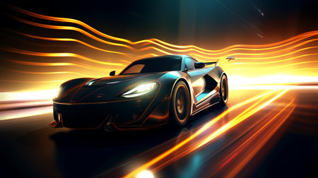 3d render of sport car on the road with motion blur backgroundの素材