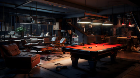 Interior of a modern billiard club. 3D rendering.の素材