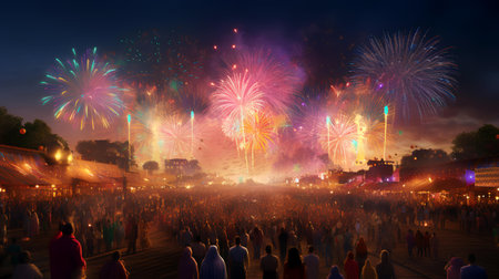 New Year's Eve Fireworks Festival in Moscow, Russia. Colorful fireworks in the night skyの素材