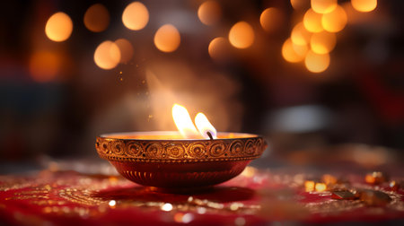 Beautiful diwali diya with blurred bokeh backgroundの素材