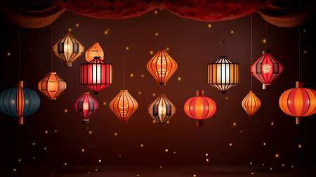 Happy Chinese New Year background with traditional Chinese lanterns. Vector illustration.の素材