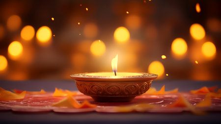 Beautiful diwali diya on colorful bokeh backgroundの素材