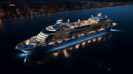 Cruise ship at night in the city. 3D rendering.の素材