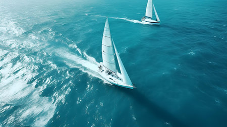 Sailing boats in the sea. 3d rendering, 3d illustration.の素材