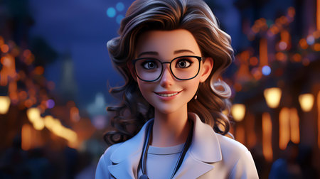 Portrait of a beautiful young woman with glasses and a stethoscope.の素材