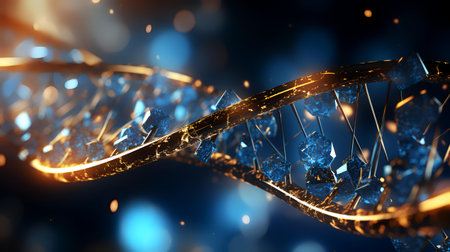 3D illustration DNA structure in blue light. 3D rendering.の素材