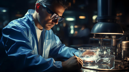 Portrait of a young male scientist working in a laboratory. Science and education.の素材