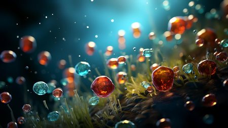 3d illustration of moss and bubbles in the forest. Nature backgroundの素材
