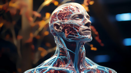 3D rendered Illustration of a human body with nervous system.の素材