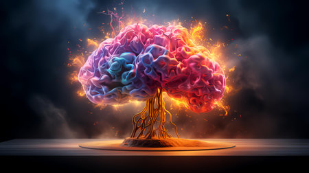 Human brain in fire. 3d rendering, 3d illustration.の素材