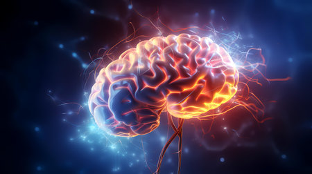 Human brain with neurons, 3D illustration. Brainstorming conceptの素材