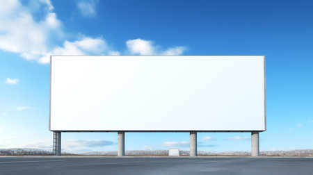 Blank billboard on the highway with blue sky background. 3d rendering.の素材