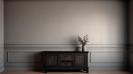 Classic interior with black chest of drawers and vase - 3d renderingの素材