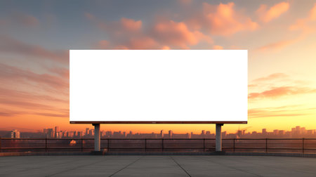 Blank billboard on the roof at sunset. 3d rendering.の素材