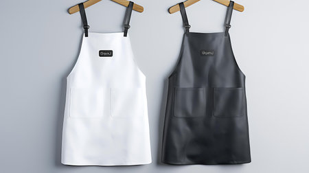 Blank black and white apron mockup isolated on white backgroundの素材
