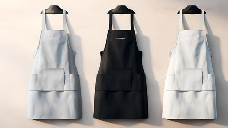 Set of black and white apron mockup, 3d renderingの素材