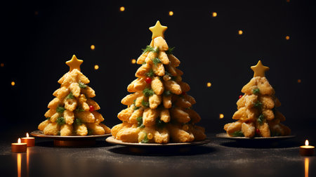 Christmas tree shaped cookies on a dark background. Christmas and New Year concept.の素材