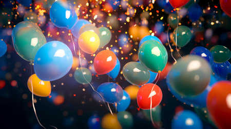 Colorful balloons on bokeh background. 3D Renderingの素材