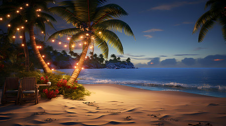 Palm trees on a tropical beach in the evening. 3d renderの素材