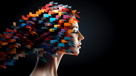 Portrait of a beautiful young woman with creative hairstyle. 3d renderingの素材