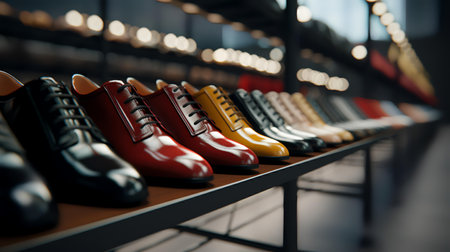 Men's leather shoes in the store. Shallow depth of fieldの素材
