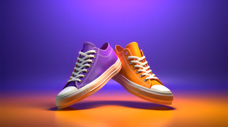 Sneakers on a purple background. 3d rendering, 3d illustration.の素材