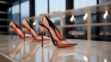 High heel shoes on the table. 3d rendering. Mock up.の素材