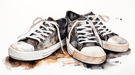 Sneakers on a white background with watercolor splashes.の素材